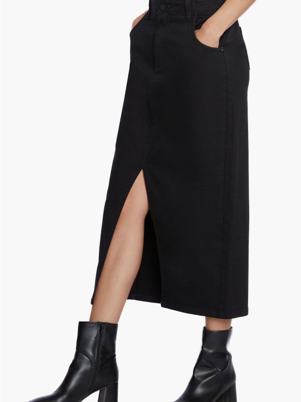 Wash Lab, Denim Daily Slit Midi Pencil Skirt, Black, 29 - Picture 3 of 7